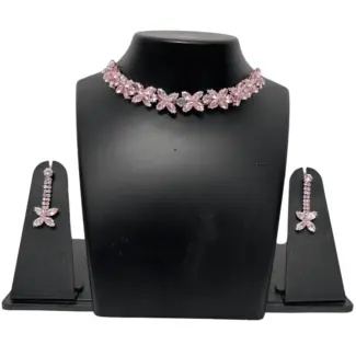 Rose Gold simple stone Necklace with Earrings