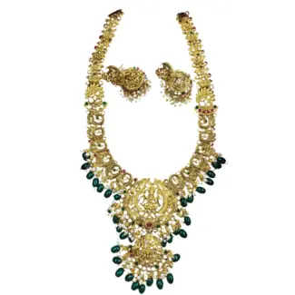 Gold-Plated Temple Necklace Set with Jhumkas