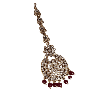 White stone with Maroon Beaded Tikka