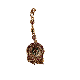 Gold colored Red & Green stone Tikka