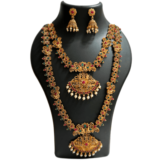 Matt finish Floral Necklace & Haram with Earrings