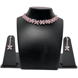 Rose Gold simple stone Necklace with Earrings