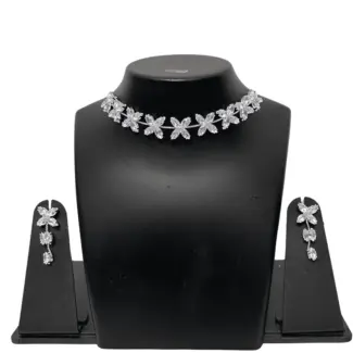 White stone simple stone Necklace with Earrings