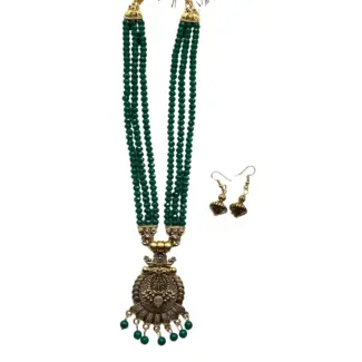 Multilayer Beads Mala and Earrings