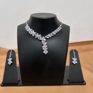 White stone Simple Necklace with Earrings