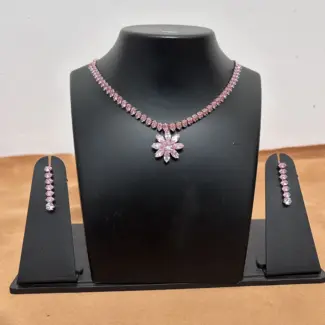 RoseGold stone Simple Necklace with Earrings