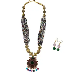 Multicolour beads Mala and Earring