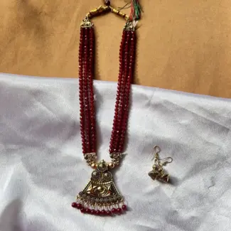 Multilayer Beads Mala and Earrings