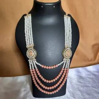 Multi layer white pearl Mala and Earrings