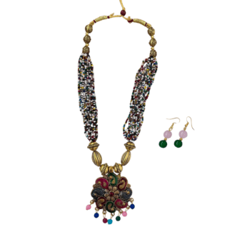 Multicolour beads Mala and Earring