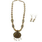 White and Gold Beads Mala and Earrings