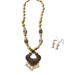White and Gold Beads Maala with Earrings