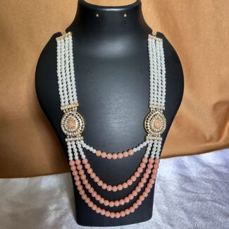 Multi layer white pearl Mala and Earrings