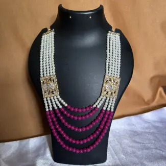 Multi layer white pearl Mala and Earrings