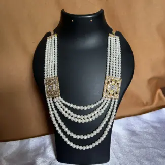 Multi layer white pearl Mala and Earrings