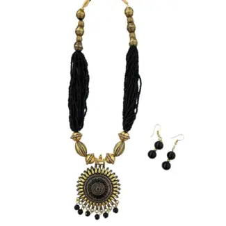 Black beads Mala and Earrings