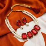 White Beads Choker with Stones and Earrings