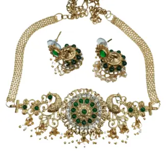 High Neck Choker with Jhumka - Green
