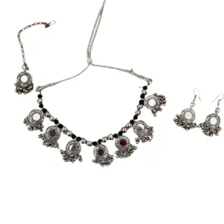 Mirror work Necklace, Earrings & Tikka