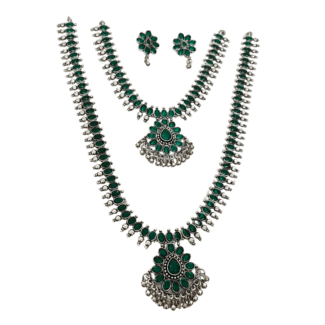 Green kemp stone with Silver Combo set