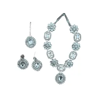 White Stone Necklace with Earrings & Tikka