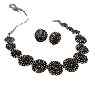Oxidised Round design Necklace with Earrings