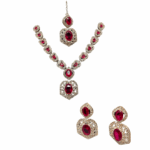 Pink stone Necklace with Earrins and Tikka