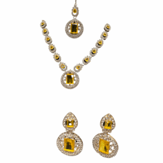 Yellow stone Necklace with Earrins and Tikka