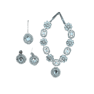 White Stone Necklace with Earrings & Tikka