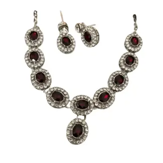 Maroon with white stone Necklace set