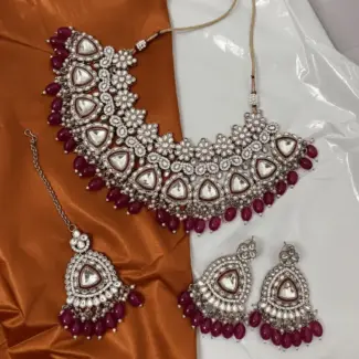 Deep Purple Kundan Stone Necklace Set