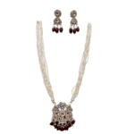Long White beads Maala and Earrings