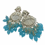 Sky Blue Beaded Kundan Chandelier Earrings