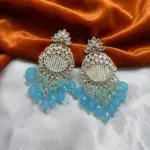 Sky Blue Beaded Kundan Chandelier Earrings