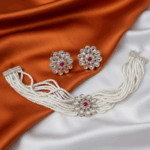 Multi-layer White Beads Choker with Earrings