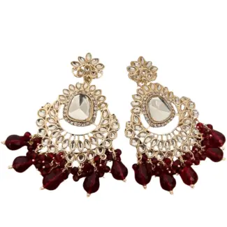 Kundan Earrings with Maroon Beads