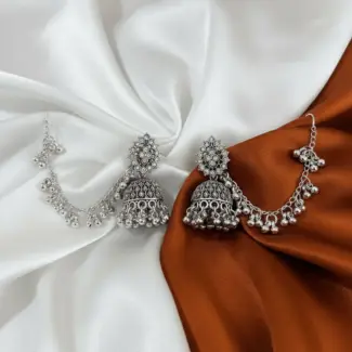 Silver Jhumka with Earchain