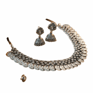 Oxidized Necklace and Jhumka with Free Nose pin