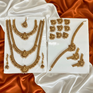 White Beads Lakshmi Designed three Layer Full Bridal set