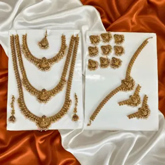 White Beads Lakshmi Designed three Layer Full Bridal set