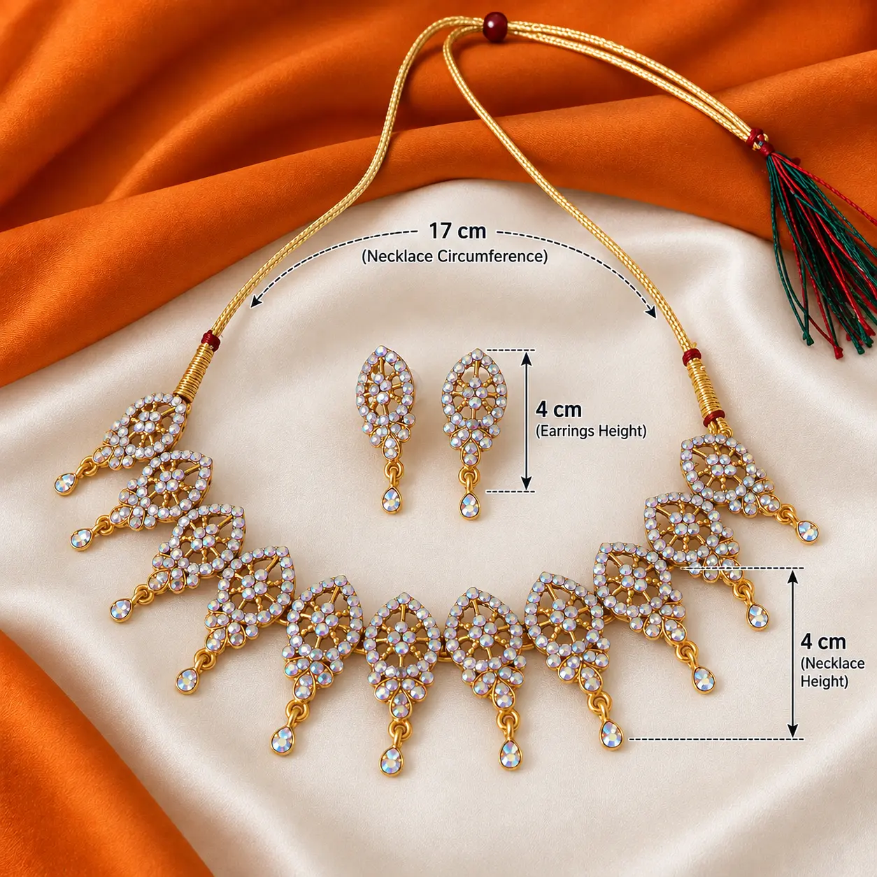 Gold-Tone Iridescent Stone Leaf Motif Necklace & Earring Set - Image 3