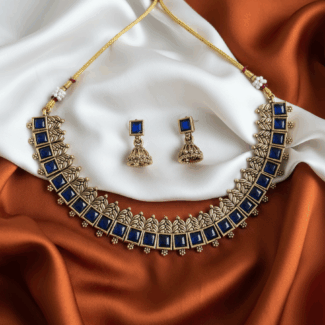 Blue stone Necklace with Jhumka