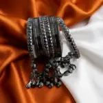 14 Pieces Black Silver Bangles with Tassels