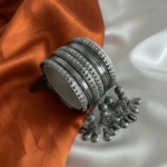 14 Pieces Black Silver Bangles with Tassels