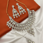 Crystal Necklace with Earrings and Tikka - White Tone