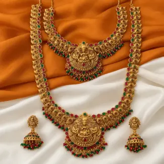 Lakshmi Temple Combo Necklace Set with Jhumkas