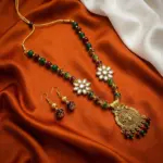Maroon and Green Beads Maala with Earrings