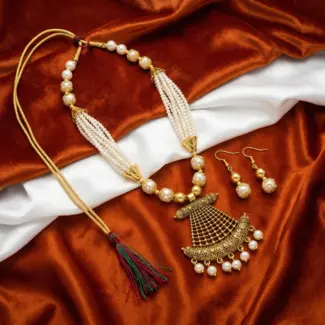 White Beads Maala with Earrings