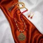 Red and Gold Beads Maala with Earrings