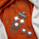 Silver Mirror work Maala with Earrings